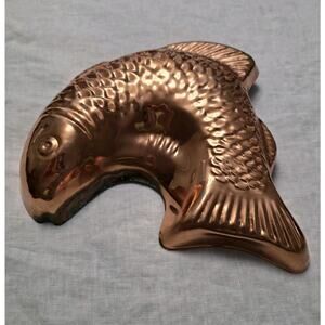 Vintage Fish Cake Jello Mold Copper Plated Tin Made In Korea Used Handle